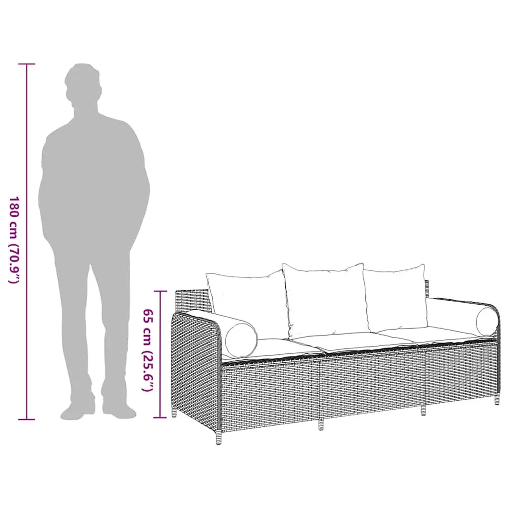 Outdoor Garden Sofa Poly Rattan 3-Seater Beige