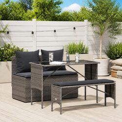 Premium 3 Piece Grey Garden Dining Set with Cushions