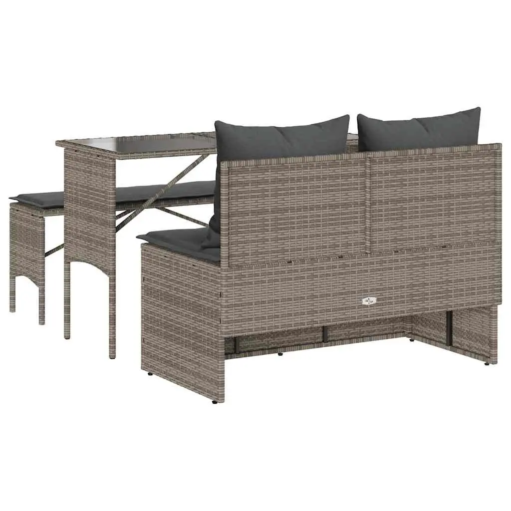 Garden Dining Set PE Rattan Tempered Glass 3 Piece Grey with Cushions