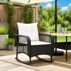 Durable Black Poly Rattan Garden Rocking Chair with Cushions
