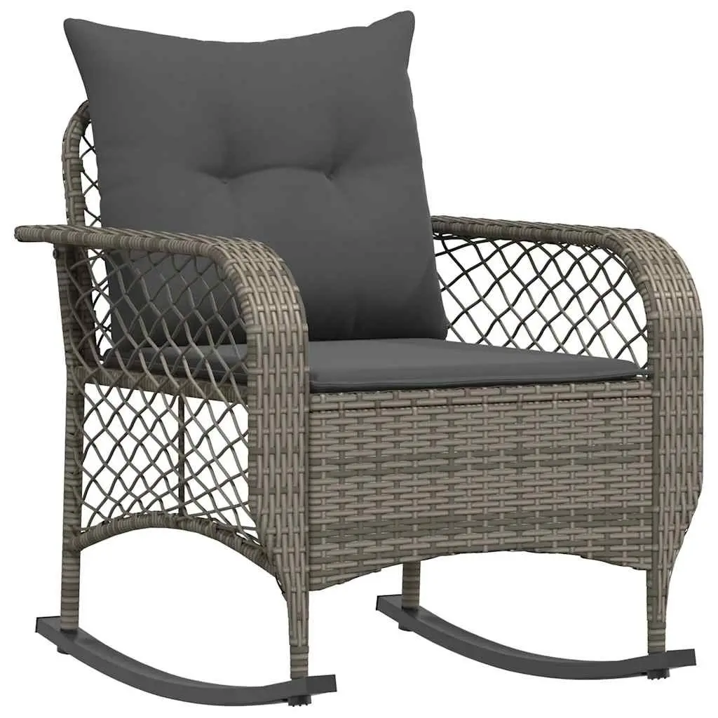 Grey Poly Rattan Garden Rocking Chair with Cushions