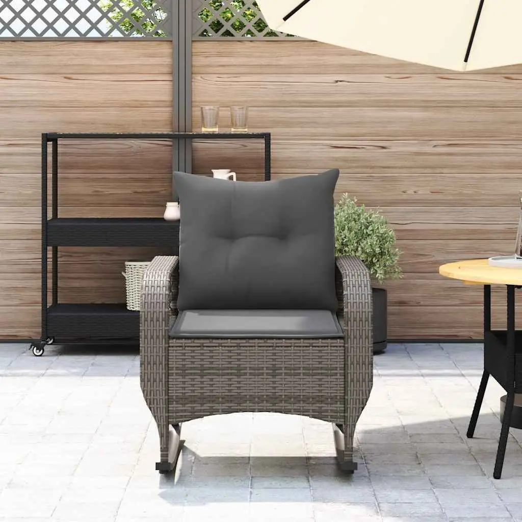 Grey Poly Rattan Garden Rocking Chair with Cushions