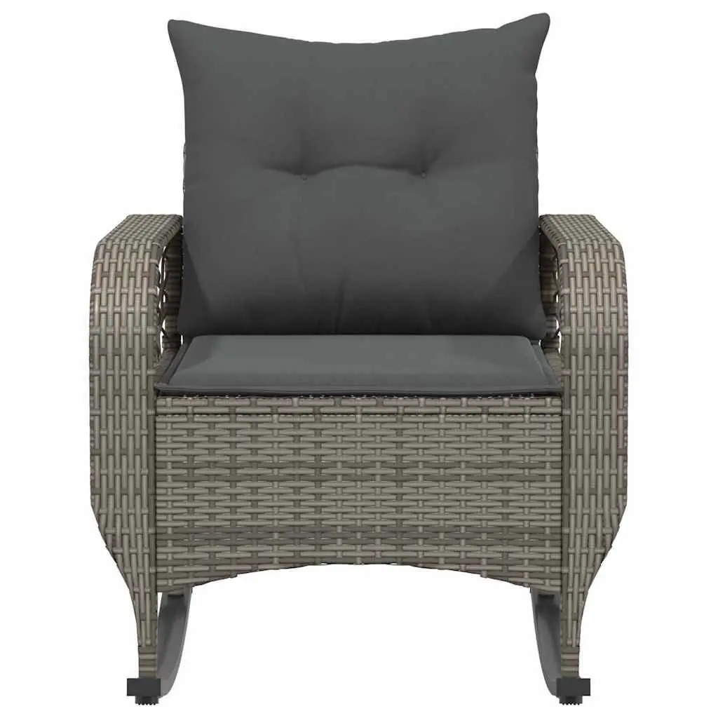 Grey Poly Rattan Garden Rocking Chair with Cushions
