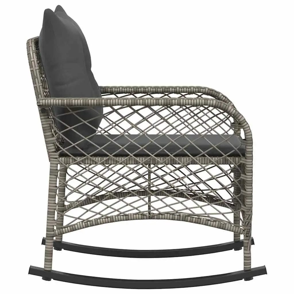 Grey Poly Rattan Garden Rocking Chair with Cushions