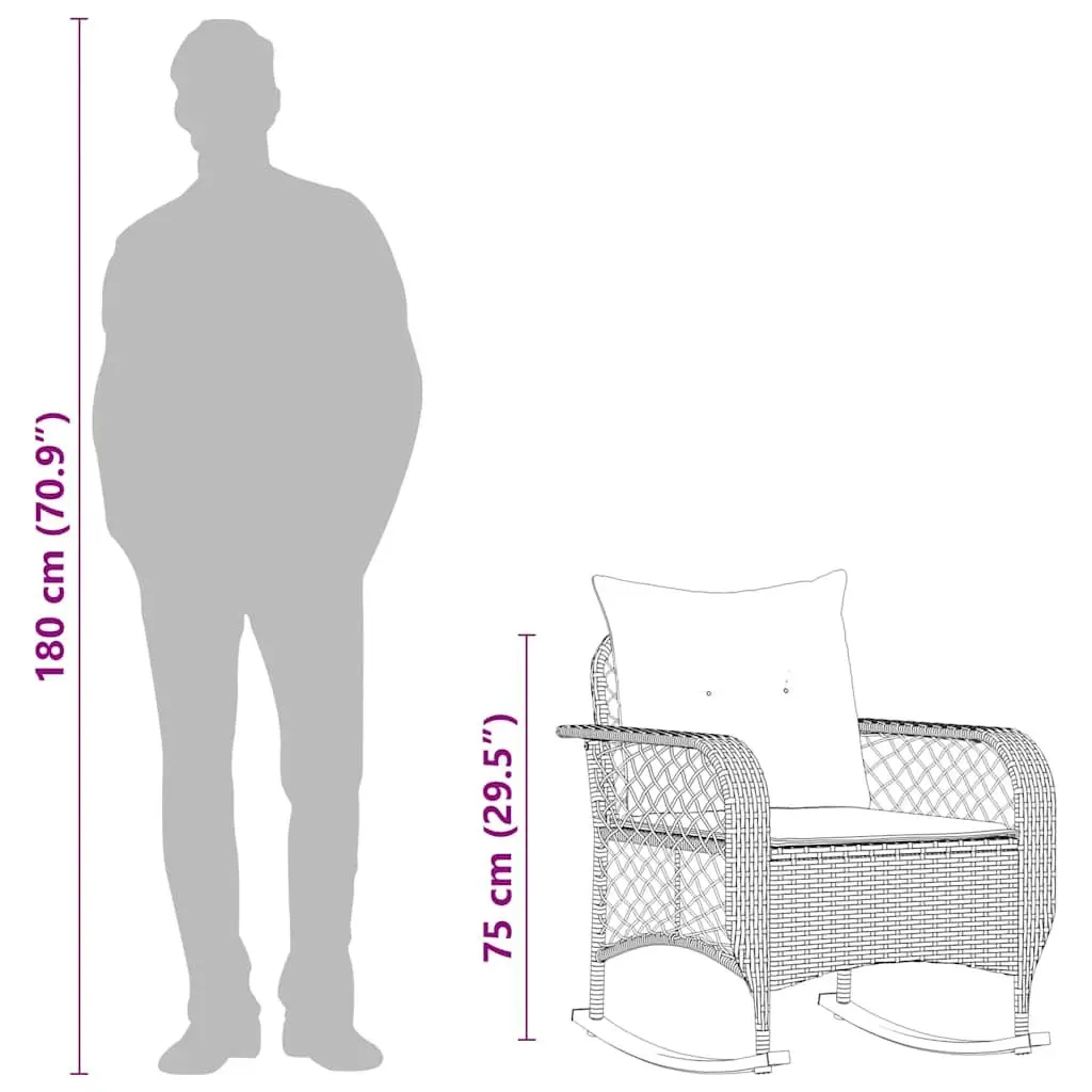Grey Poly Rattan Garden Rocking Chair with Cushions