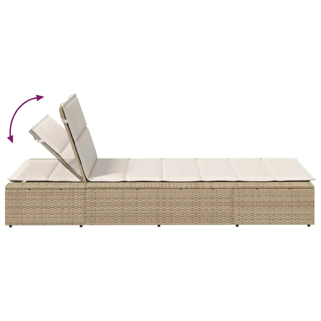 Sun Lounger Adjustable Backrest Outdoor Daybed Beige Poly Rattan Floating