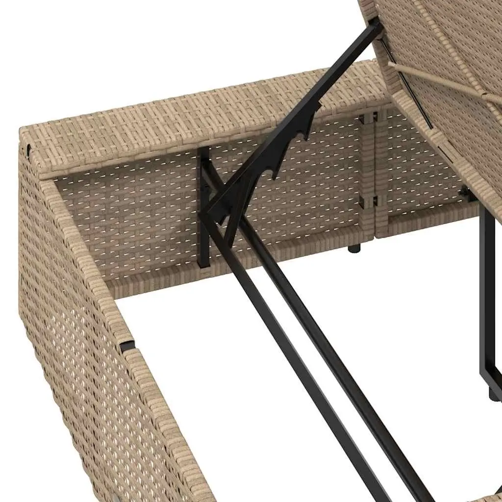 Sun Lounger Adjustable Backrest Outdoor Daybed Beige Poly Rattan Floating