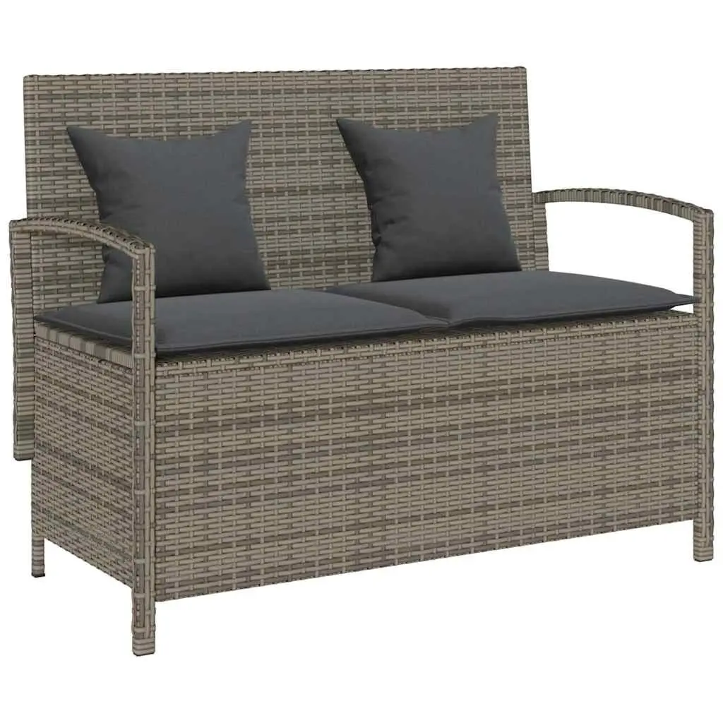 Grey Poly Rattan Outdoor Storage Bench with Cushion