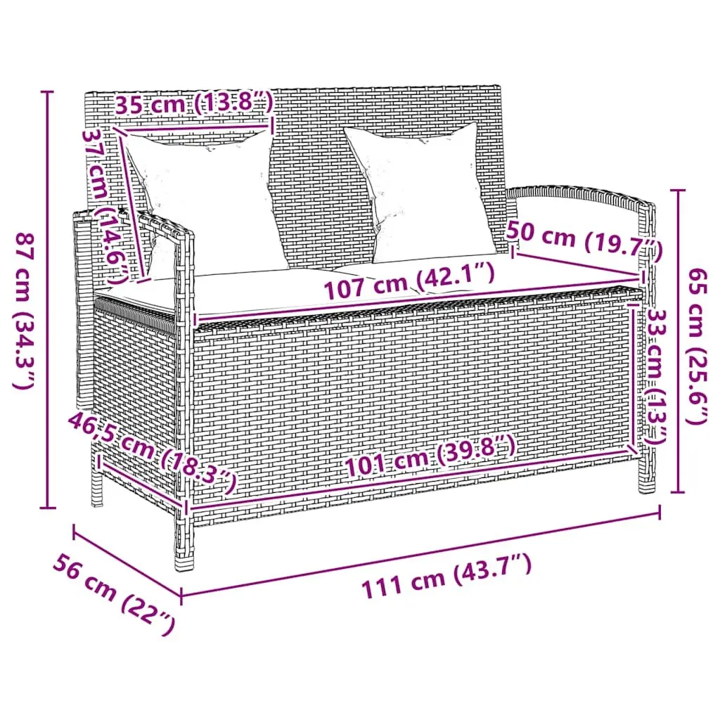 Grey Poly Rattan Outdoor Storage Bench with Cushion