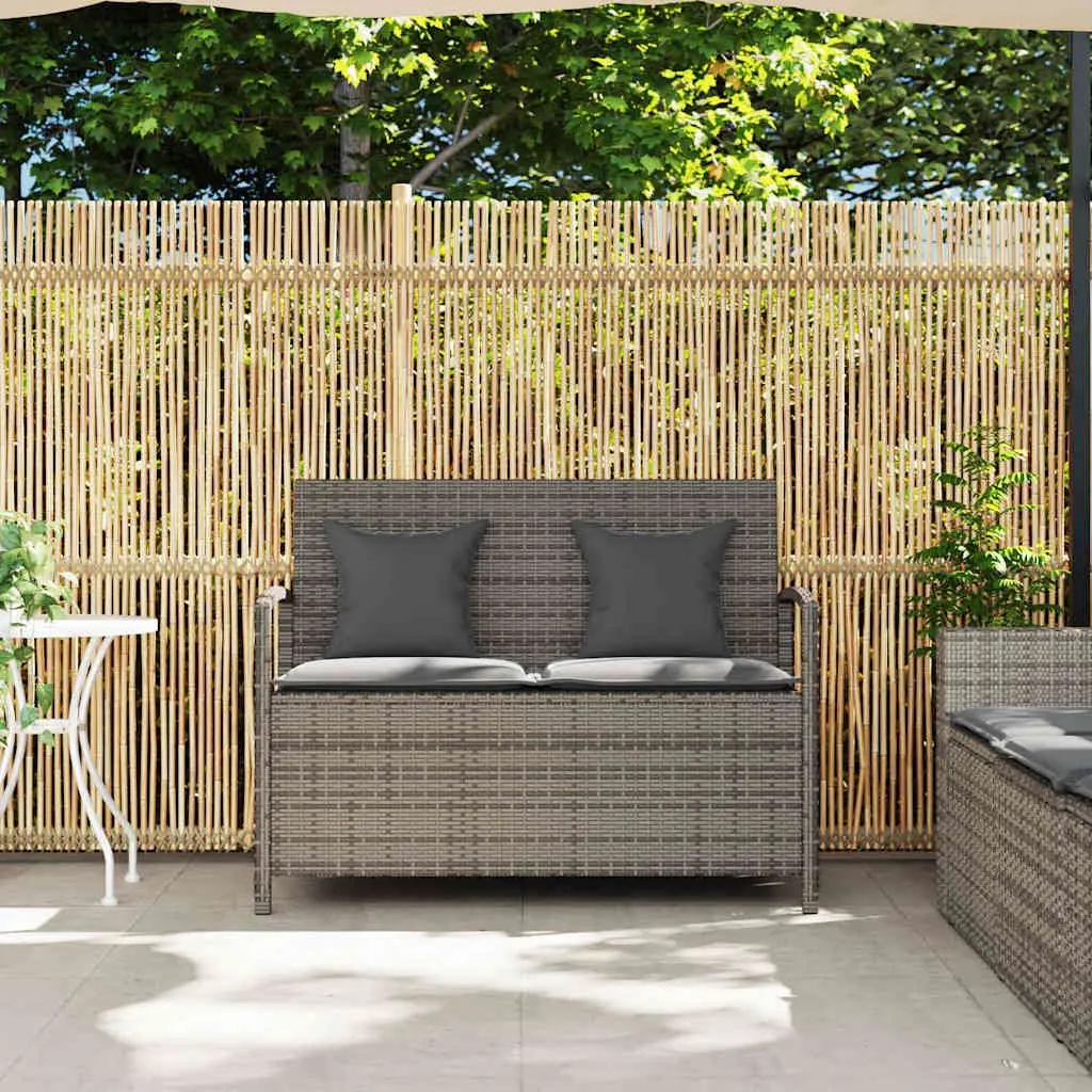 Grey Poly Rattan Outdoor Storage Bench with Cushion