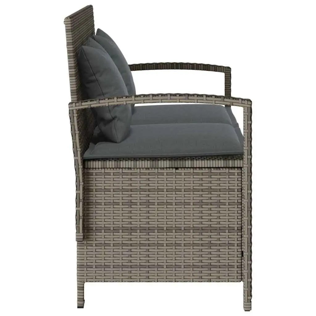 Grey Poly Rattan Outdoor Storage Bench with Cushion