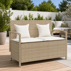 Durable Garden Storage Bench with Beige Cushion