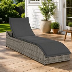 Premium Grey Folding Sun Lounger with Storage Box