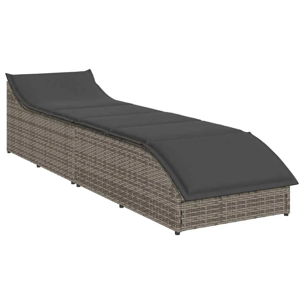 Folding Sun Lounger PE Rattan Adjustable Backrest Storage Box Grey