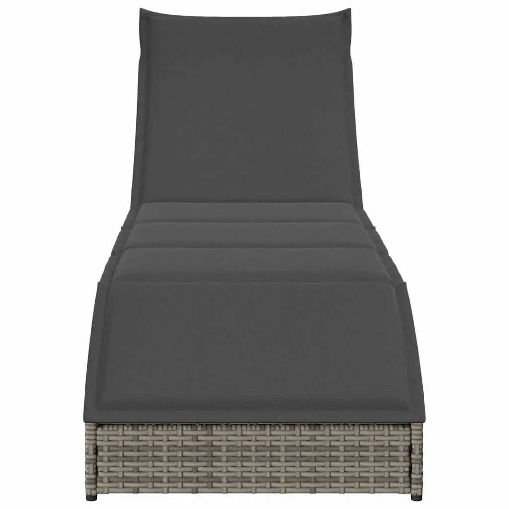 Folding Sun Lounger PE Rattan Adjustable Backrest Storage Box Grey