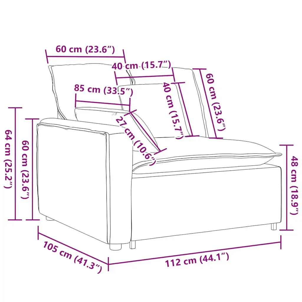 Modular Sofa Armrest End Module with Cushions Grey 100cm Sectional Unit