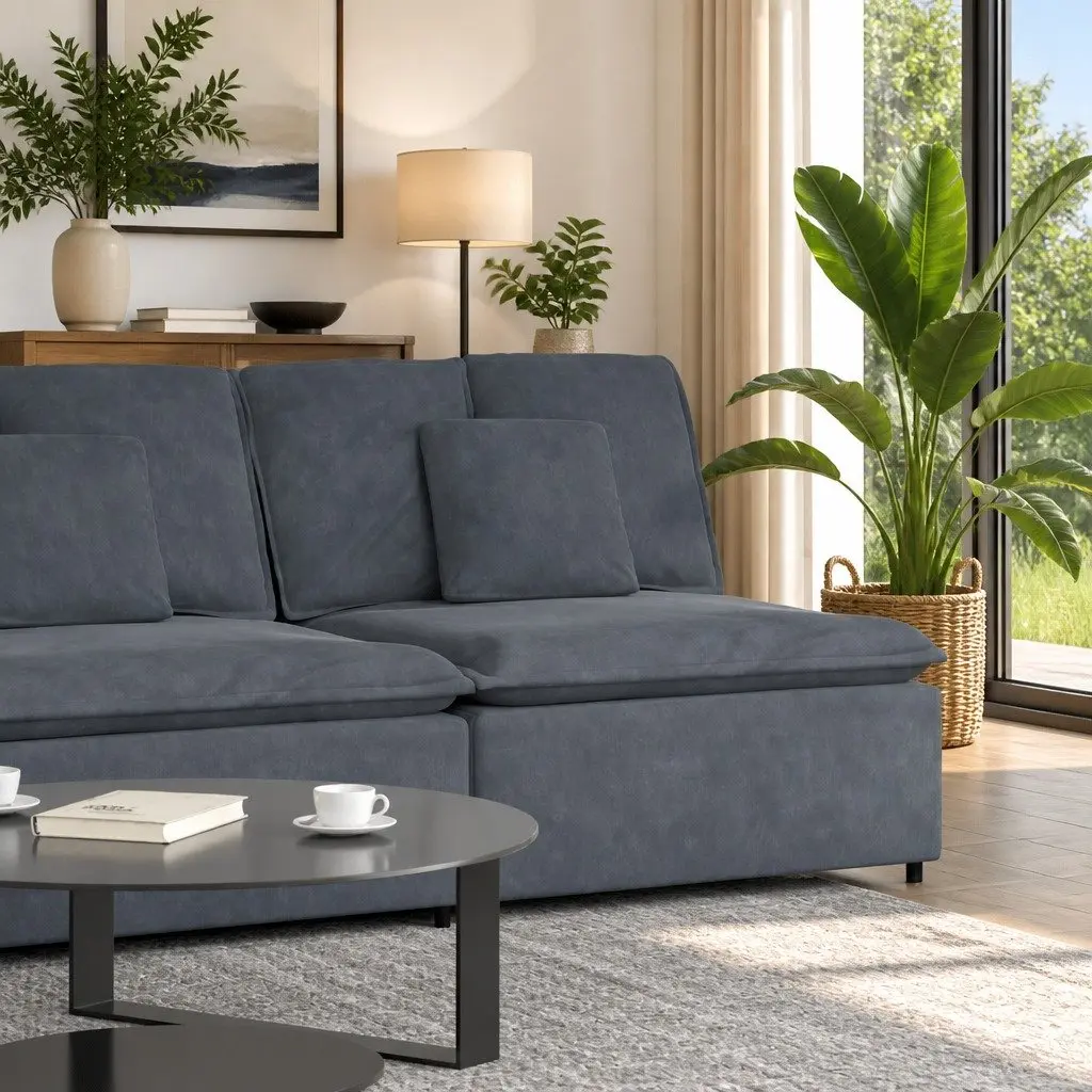 Grey Modular Sofa Centre Module with Cushions, 100cm