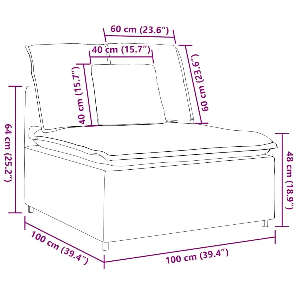 Grey Modular Sofa Centre Module with Cushions, 100cm