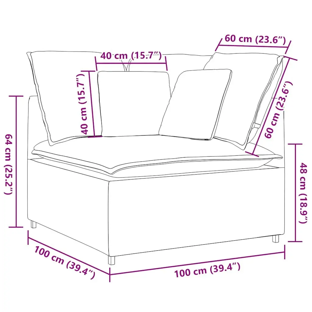 Modular Sofa Corner Unit Velvet 100cm Grey