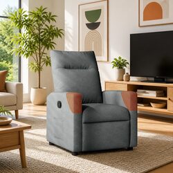 Durable Grey Fabric Recliner Chair with Manual Recline