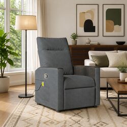 Grey Fabric Manual Recline Massage Chair with Vibration