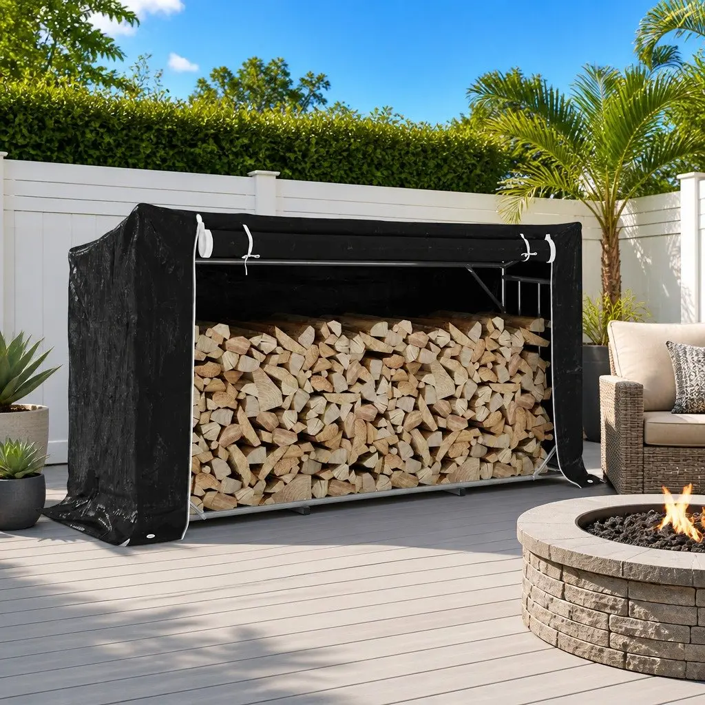 Firewood Rack with Protective Zippered Cover