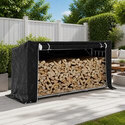 Durable Firewood Rack with Water-Resistant Cover 200.5x80.5x110.5 cm