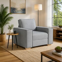 Light Grey Fabric Sofa Chair with Armrest and Padded Backrest