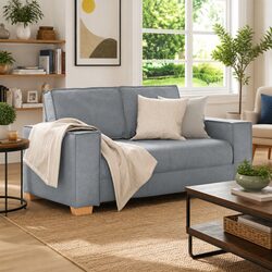 Grey Fabric 2-Seater Sofa with Wide Armrests