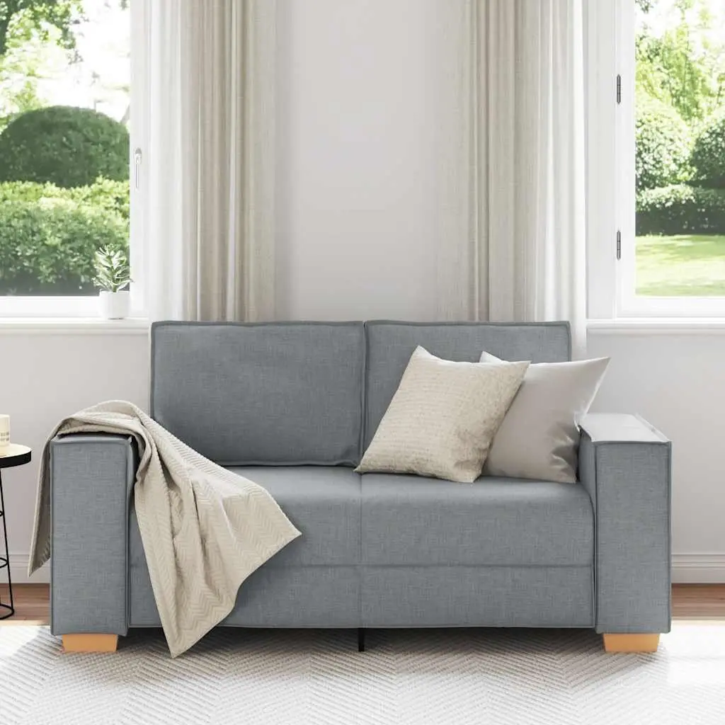 Grey Fabric 2-Seater Sofa with Wide Armrests