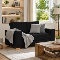 Sturdy 2-Seater Black Fabric Sofa for Comfort