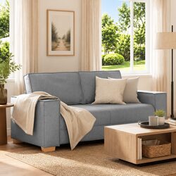 Durable 2-Seater Sofa Grey Fabric Lounge Couch for Relaxation