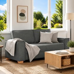 Durable 2-Seater Grey Fabric Sofa for Living Spaces