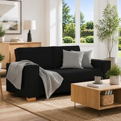 Durable 2-Seater Black Fabric Sofa for Living Rooms