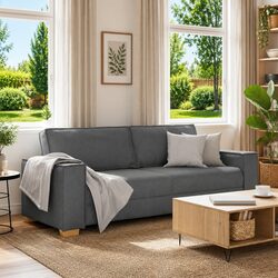Stylish 3-Seater Grey Fabric Lounge Sofa for Living Spaces 220x78x84cm