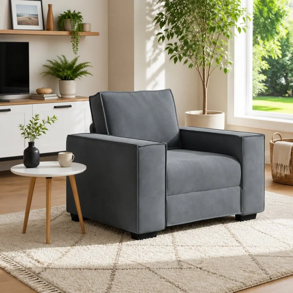 Grey Velvet Sofa Chair for Relaxation and Support