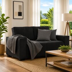 Durable Black Velvet 2-Seater Sofa for Living Rooms