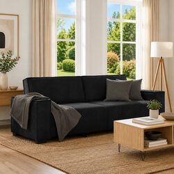 Premium Black Velvet 3-Seater Sofa for Living Rooms