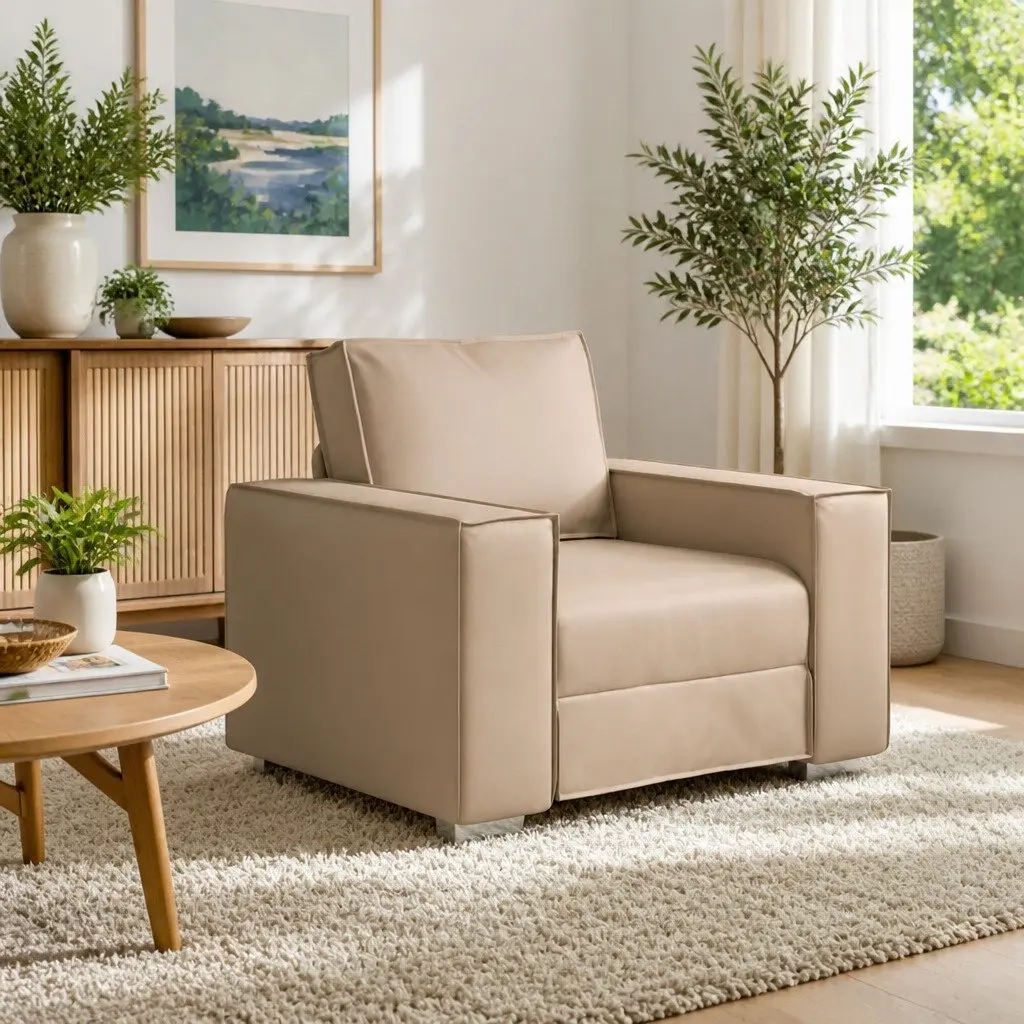 Brown Faux Leather Sofa Chair with Strong Frame