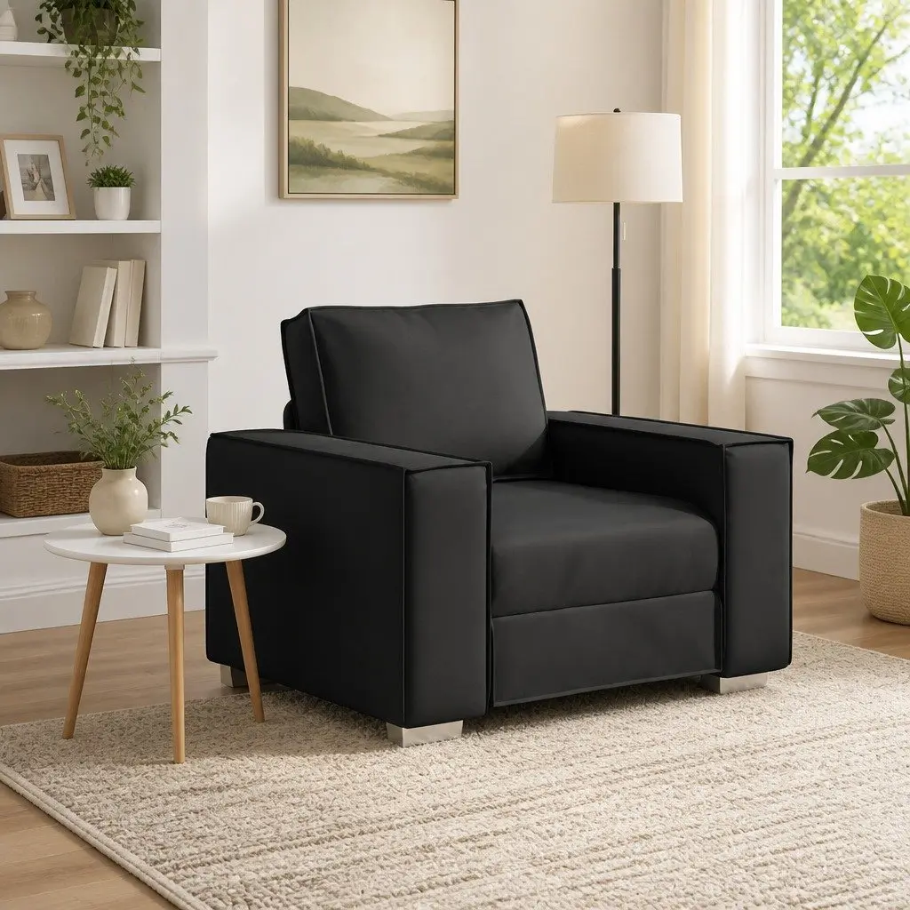 Black Sofa Chair 100cm Faux Leather Lounge Seat