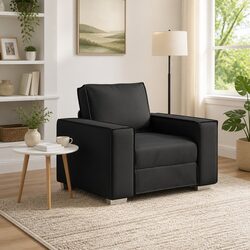 Durable Black Sofa Chair 100cm Faux Leather Lounge Seat