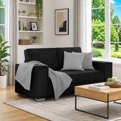 Loveseat Sofa Black 160cm Modern Living Room Furniture Faux Leather Compact
