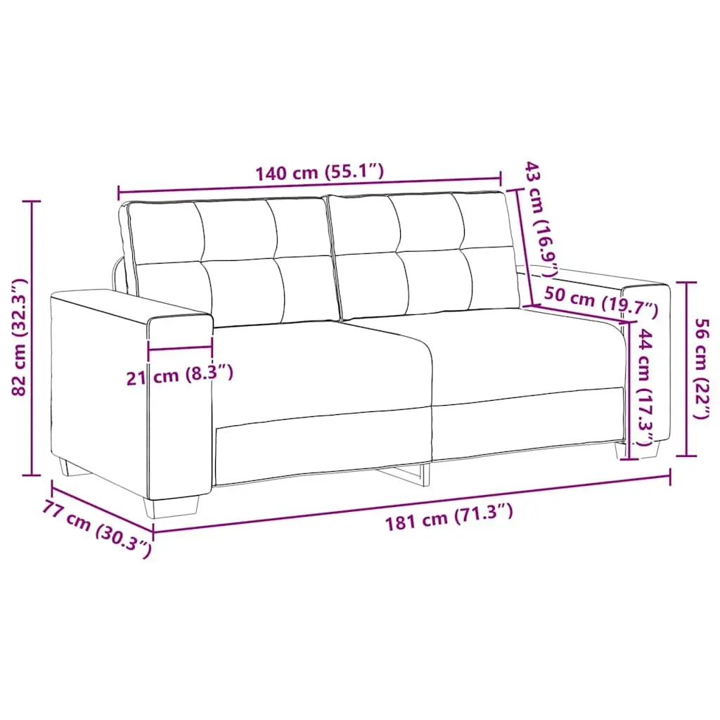 Loveseat Sofa Grey Fabric 180x77x82cm Padded Seats Living Room Furniture