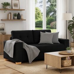 Sturdy Black Loveseat Sofa 180x77x82cm Fabric Two Seater