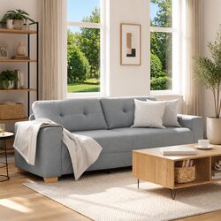 Stylish 3-Seater Sofa in Grey Fabric for Modern Living