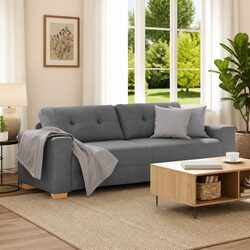 Sturdy 3-Seater Sofa in Grey Fabric for Modern Homes