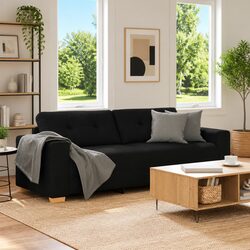 Black Fabric 3-Seater Sofa for Modern Living Rooms