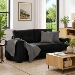 Black Velvet Loveseat Sofa 180x77x82cm with Padded Seats