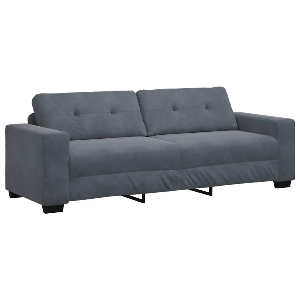 3-Seater Sofa Velvet Dark Grey Padded Seats