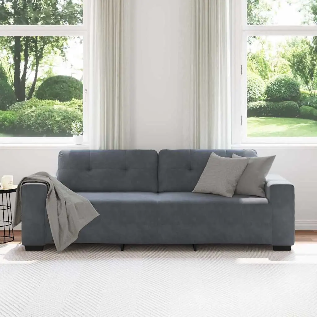 3-Seater Sofa Velvet Dark Grey Padded Seats